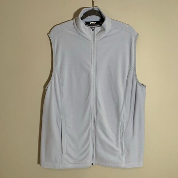 Lands' End light blue sleeveless mock neck full zipper fleece vest - Picture 1 of 10